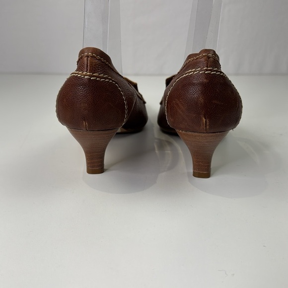 Vintage NWT Arnold Churgin Brown Leather Kitten Heel Loafers - Picture 6 of 12